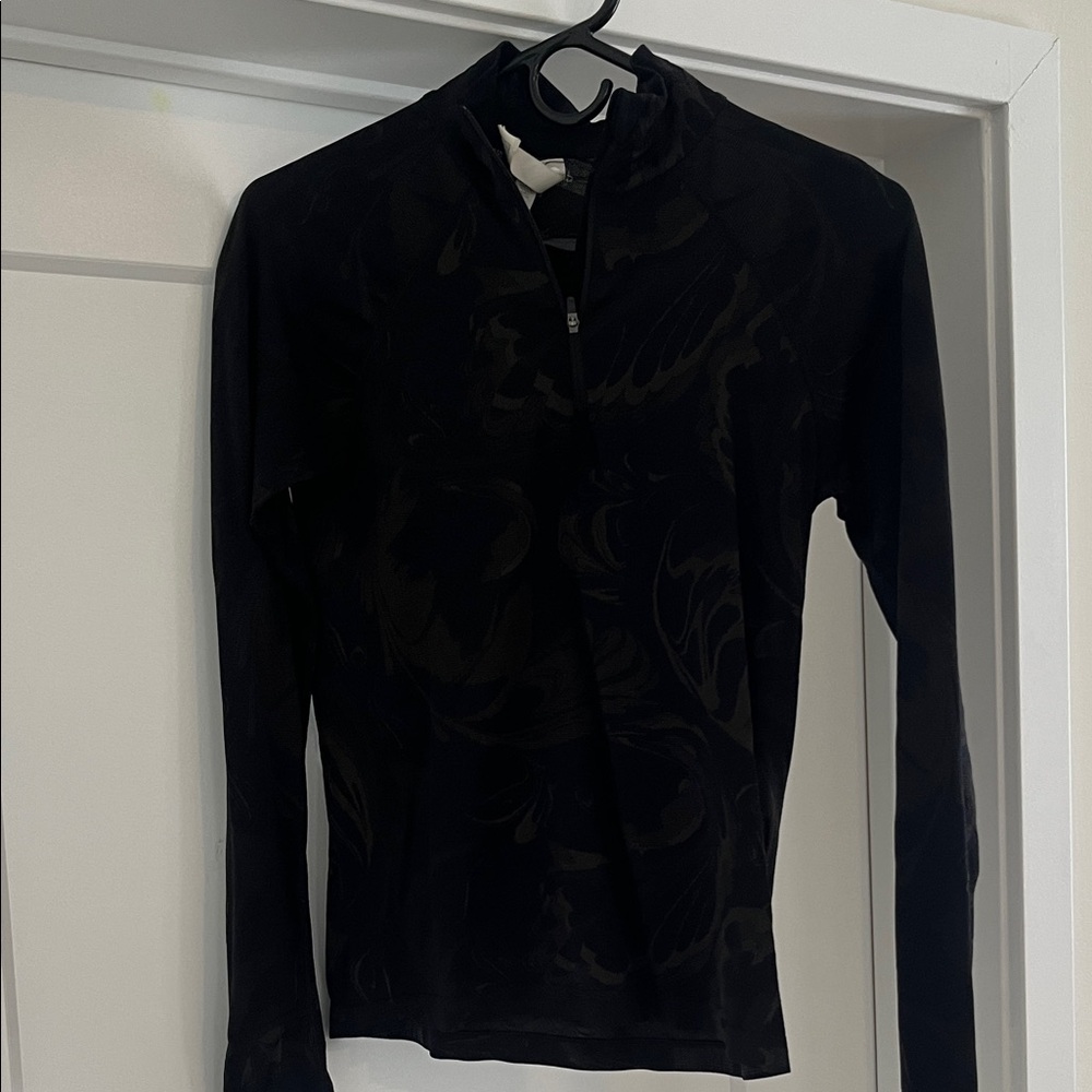 Athleta Black Patterned Zip-Up Top